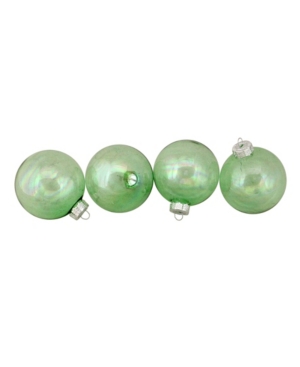 Northlight 4ct Shiny Green Clear Iridescent Christmas Ball Ornaments 3.25" 80mm In Green