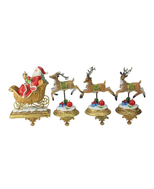 Set Of 4 Santa And Reindeer Glittered Christmas Stocking Holder 95
