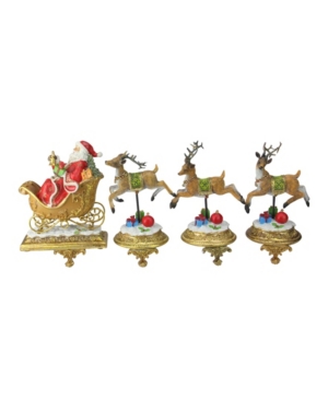 Northlight Set Of 4 Santa And Reindeer Glittered Christmas Stocking Holder 9.5" In Gold