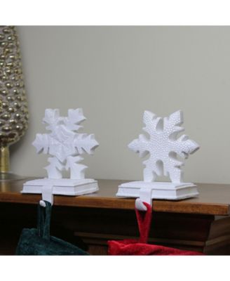 Set of 2 White Snowflake Glittered Christmas Stocking Holder 9.5"