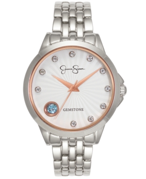 image of Jessica Simpson Women-s Genuine Blue and White Topaz Silver Tone Bracelet Watch 38mm