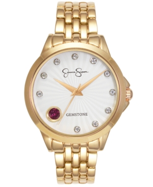 image of Jessica Simpson Women-s Genuine Garnet and White Topaz Gold Tone Bracelet Watch 38mm