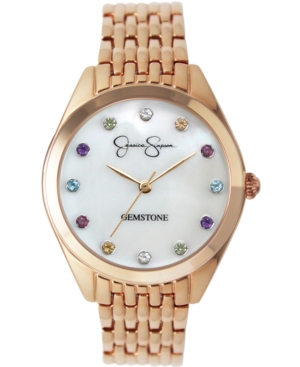 image of Jessica Simpson Women-s Genuine Gemstone Rose Gold Tone Bracelet Watch 37mm