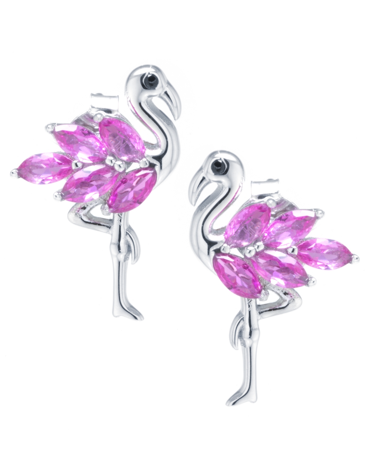 Macy's Cubic Zirconia Pink Flamingo Stud Earrings In Sterling Silver In Silver
