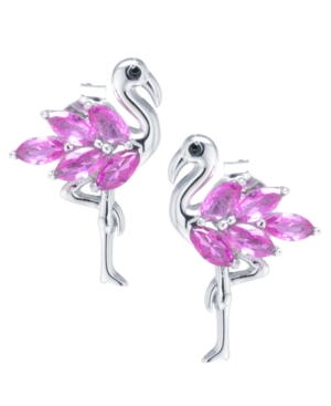image of Pink Cubic Zirconia Flamingo Earrings in Sterling Silver