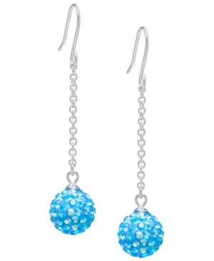 image of Pave Crystal 10mm Ball Drop Wire Earrings Set in Sterling Silver. Available in Clear or Aqua