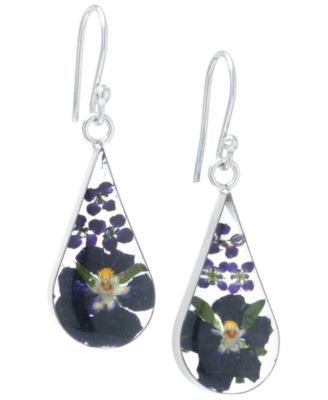 Medium Teardrop Dried Flower Earrings in Sterling Silver. Available in Multi, Blue, Yellow or Purple