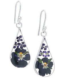 Medium Teardrop Dried Flower Earrings in Sterling Silver. Available in Multi, Blue, Yellow or Purple