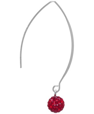 Pave Crystal Ball on a Thread Wire Earrings Set in Sterling Silver. Available in Clear, Dark Blue or Red