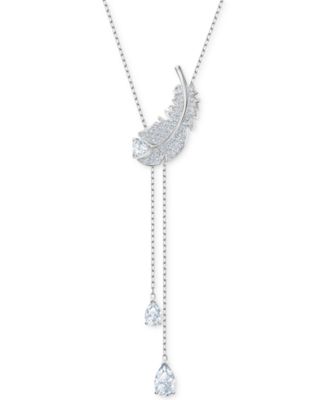 Swarovski - Silver-Tone Crystal Feather Lariat Necklace, 14-7/8" + 2" extender