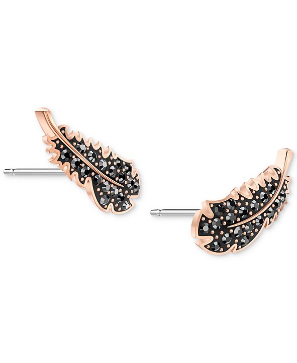 Swarovski Rose Gold-Tone PavÃ© Feather Stud Earrings & Reviews - Earrings - Jewelry & Watches