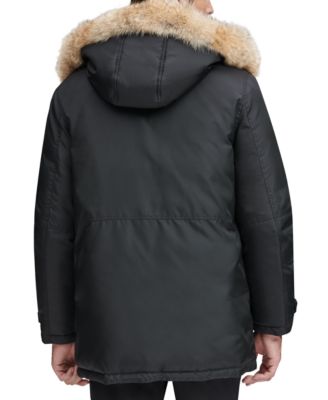 bohlen down & feather bomber jacket with removable genuine coyote fur trim hood