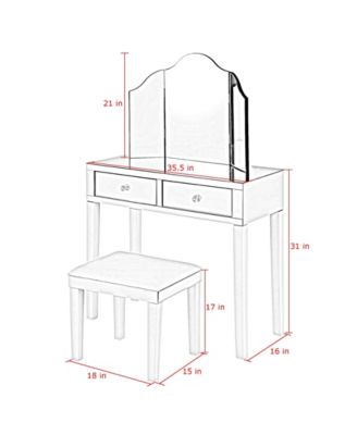 Inspired Home Juliet Mirrored Vanity Stool Trifold Mirror Set
