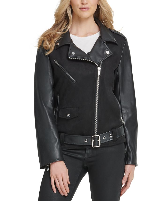 DKNY Belted MixedMedia Moto Jacket Macy's