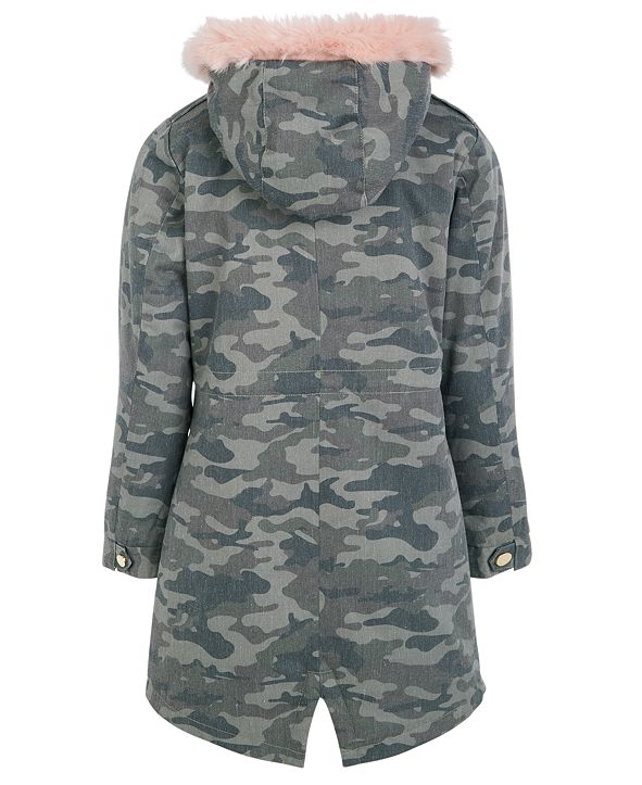GUESS Big Girls Hooded Camouflage Faux Fur Lined Parka & Reviews