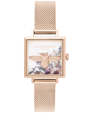 image of Olivia Burton Women-s Enchanted Garden Rose Gold-Tone Stainless Steel Mesh Bracelet Watch 22.5mm