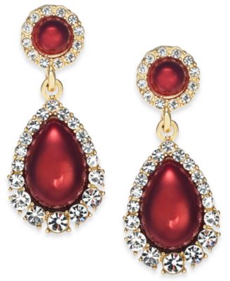 Charter Club - Gold-Tone Crystal & Imitation Pearl Drop Earrings