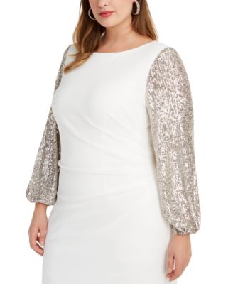 Adrianna Papell Plus Size Sequin-Sleeve Gown