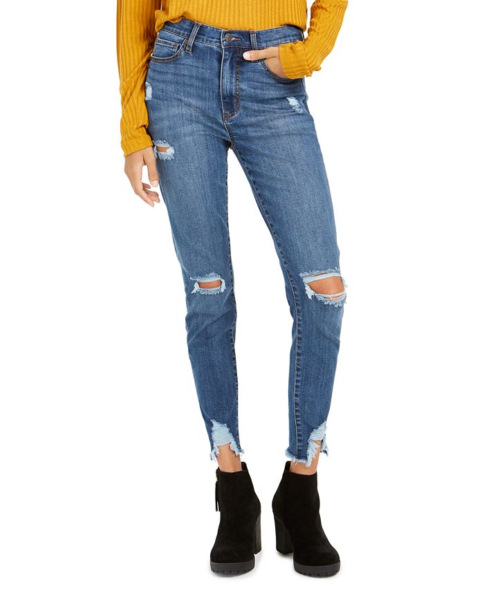 Celebrity Pink Juniors' Ripped Raw-Edge Skinny Ankle Jeans & Reviews - Jeans  - Juniors - Macy's