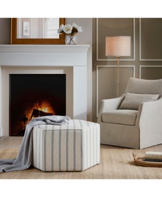 Martha Stewart Ellen Farmhouse 32"W Stripe Upholstered Hexagon Accent Ottoman