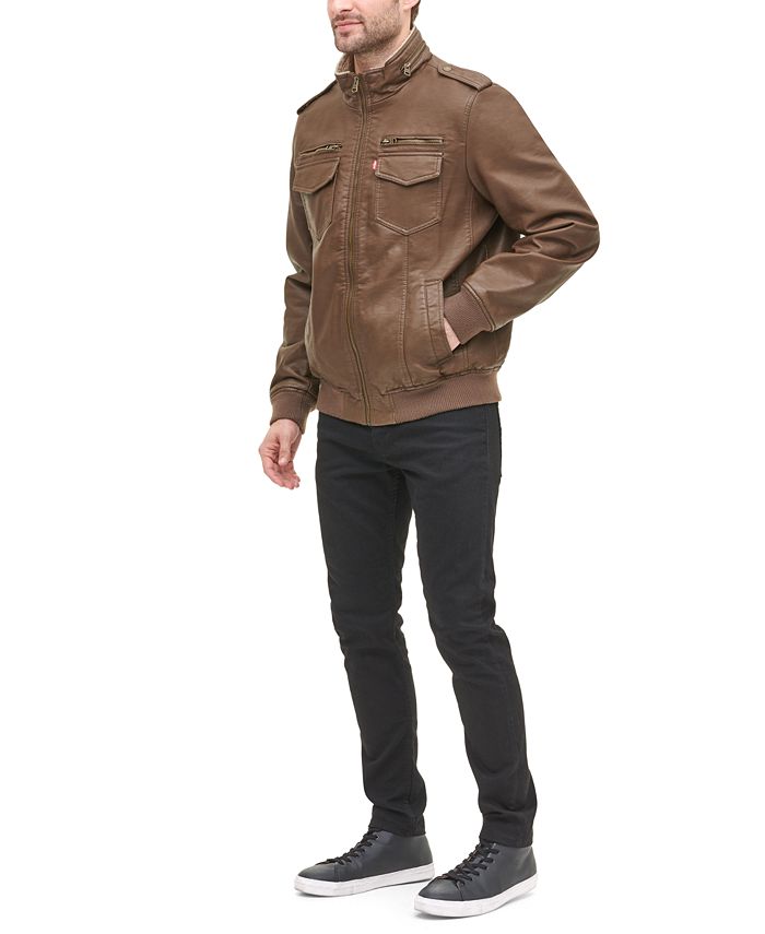 Levi's Men's Sherpa Lined Faux Leather Aviator Bomber & Reviews Coats