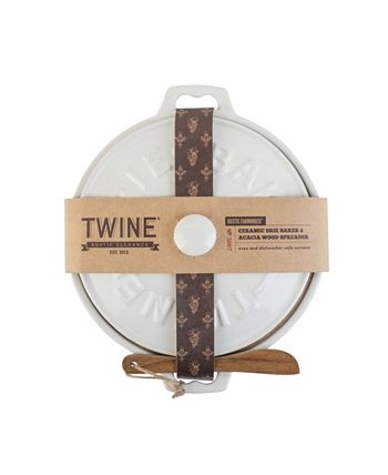 Ceramic Brie Baker & Acacia Wood Spreader Set by Twine - The Best Wine Store