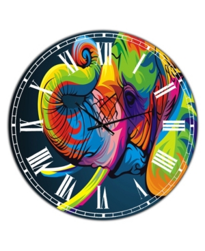 Designart the Happy Rainbow Elephant Large Modern Wall Clock - 36