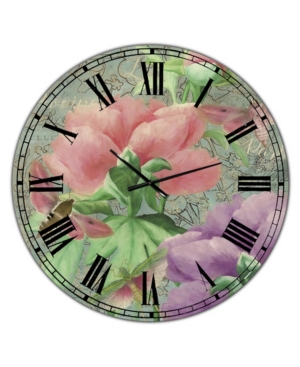 Designart Pink Peonies Large Cottage Wall Clock - 36