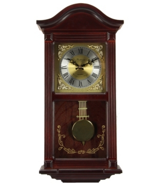 Bedford Clock Collection 22" Wall Clock With Pendulum And Chimes In Mahogany Cherry Oak
