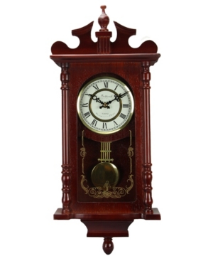 Bedford Clock Collection 25" Wall Clock With Pendulum And Chime In Redwood Oak