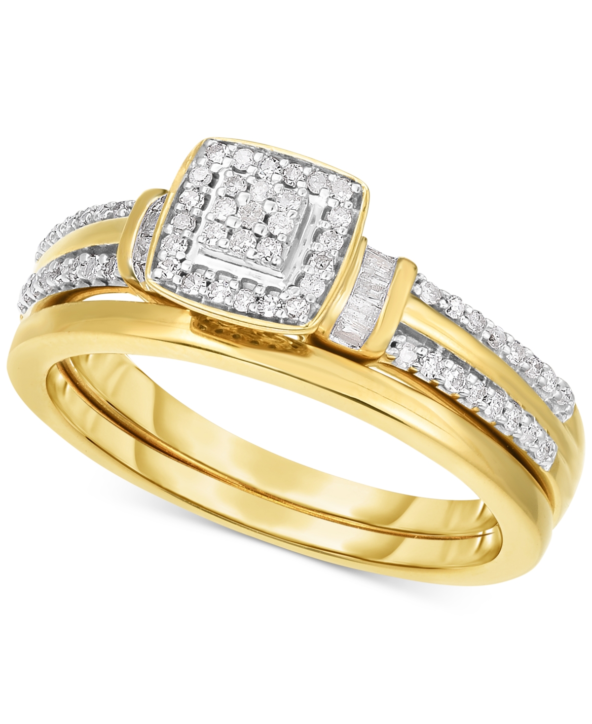 Diamond Square Cluster Ring (1/4 ct. t.w.) in 14k Gold-Plated Sterling Silver or Sterling Silver - Sterling Silver