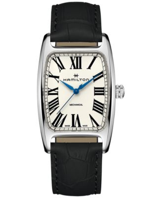 Hamilton - Men's Swiss Mechanical Boulton Black Leather Strap Watch 34x38mm
