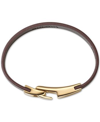 Bulova - Men's Leather Bracelet in Gold-Tone Stainless Steel