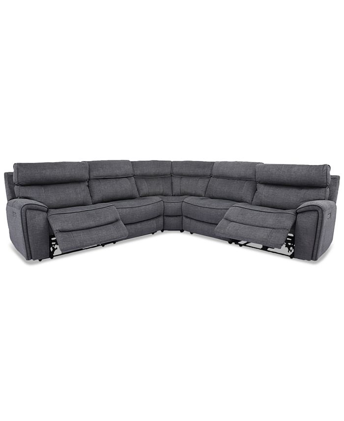Furniture - Hutchenson 5-Pc. Fabric Sectional with 2 Power Recliners and Power Headrests