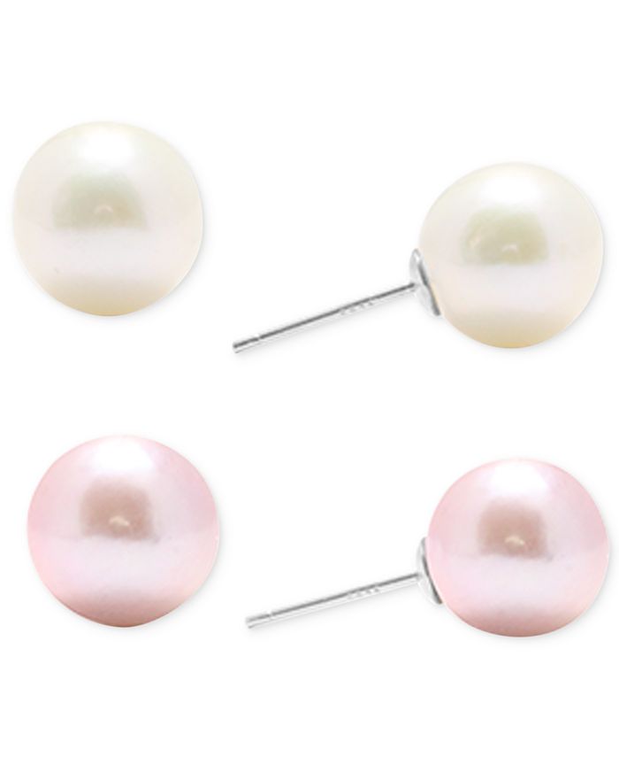 Macy's - 2-Pc. Set Pink & White Cultured Freshwater Pearl (9mm) Stud Earrings in Sterling Silver