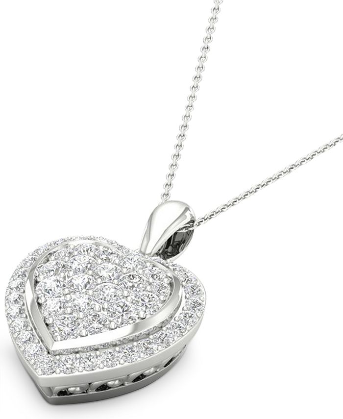 Macy's - Diamond Heart Cluster Pendant Necklace (1/2 ct. t.w.) in Sterling Silver, 16" + 2" extender