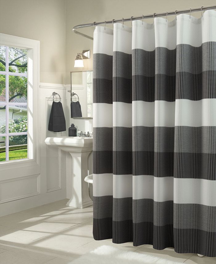 Spa 251 Ombre Waffle Striped Shower, Gray Shower Curtain