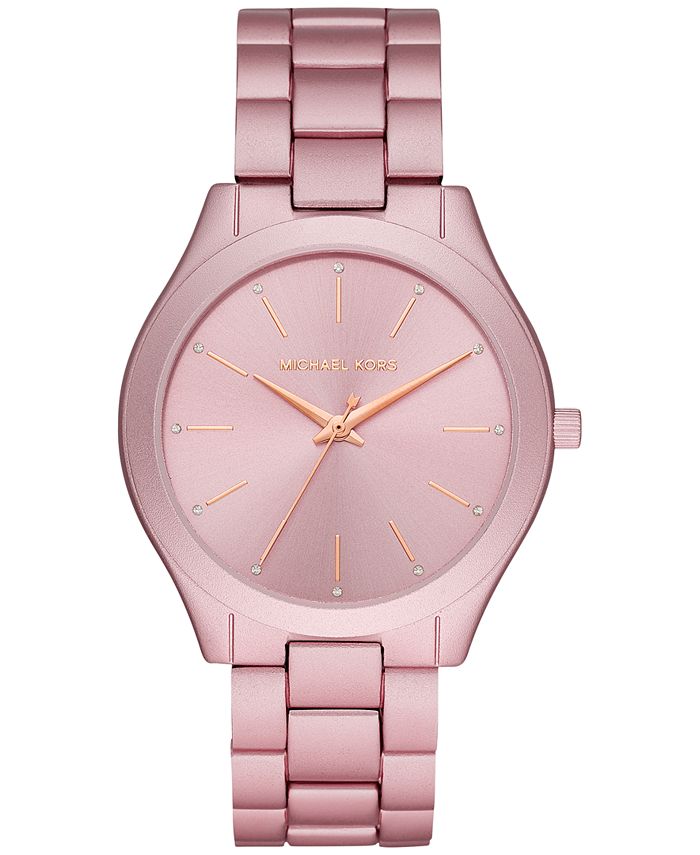 Michael Kors Women's Slim Runway Pink Aluminum Bracelet Watch 42mm ...