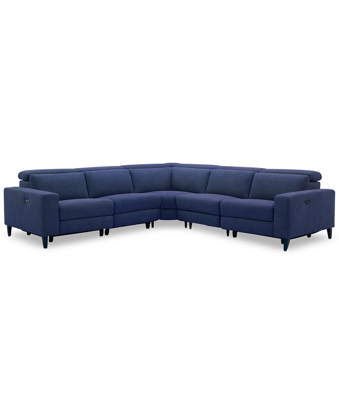 Furniture - Sleannah 5-Pc. Fabric "L" Shape Sectional with 2 Power Recliners