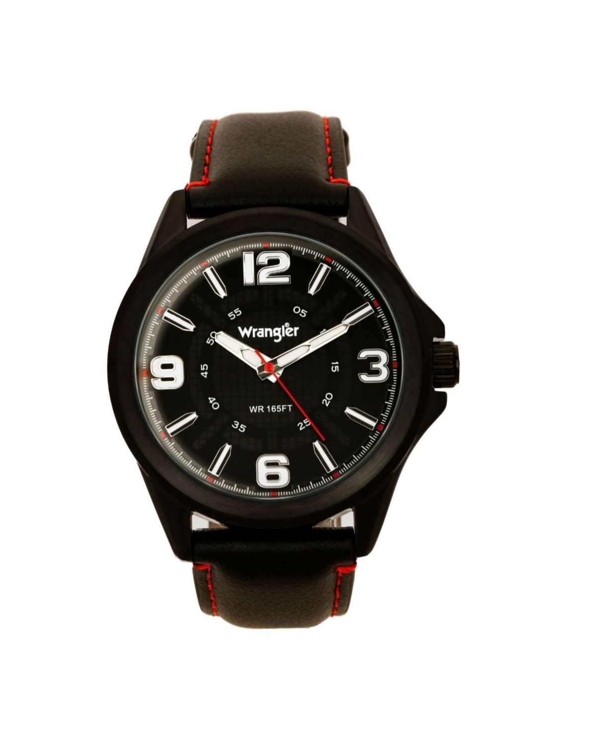 Men's Watch, 48MM Ip Black Case with Cutout Black Dial, White Arabic Numerals, Black Strap with Red Stitching, Analog , Red Second Hand - Bla