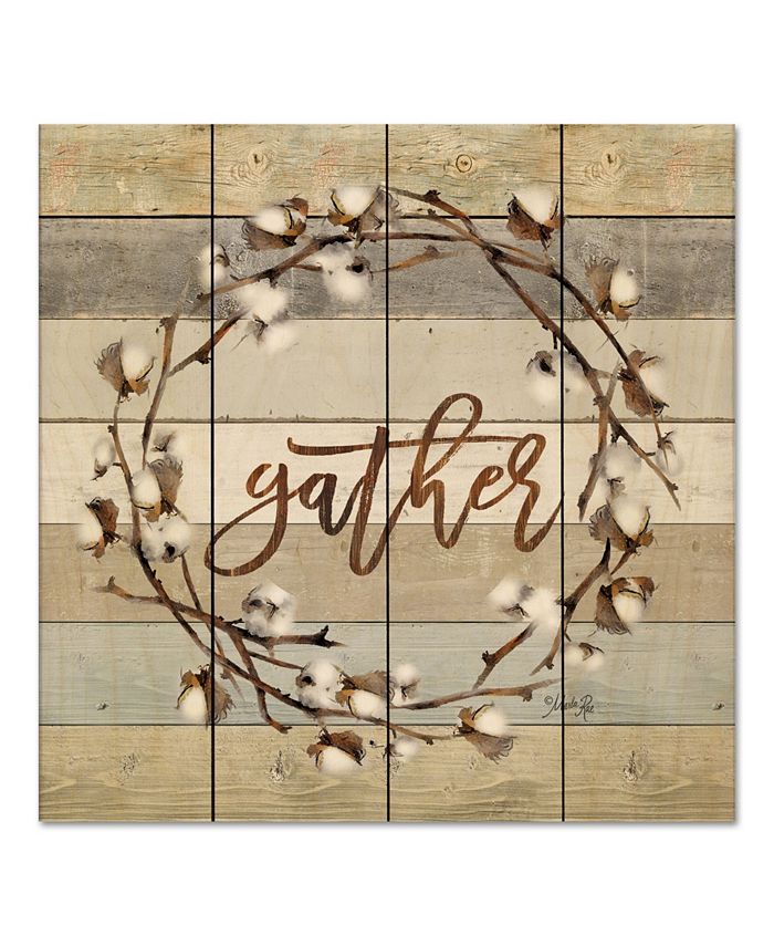 Courtside Market Gather Cotton Wreath 12" x 12" Wood Pallet Wall Art