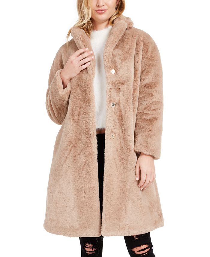 GUESS Belted Faux Fur Coat - Macy's
