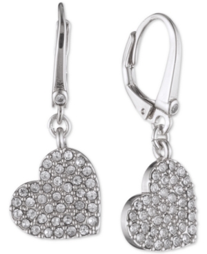 image of Dkny Crystal Heart Drop Lever Back Earrings, Created for Macy-s