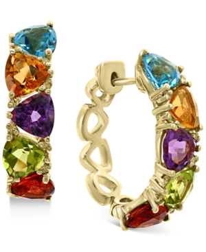 image of Effy Multi-Gemstone (5-1/3 ct. t.w.) & Diamond (1/8 ct. t.w.) Trillion Small Hoop Earrings in 14k Gold