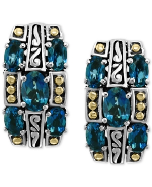 image of Effy London Blue Topaz Curved Drop Earrings (3-1/3 ct. t.w.) in Sterling Silver & & 18k Gold