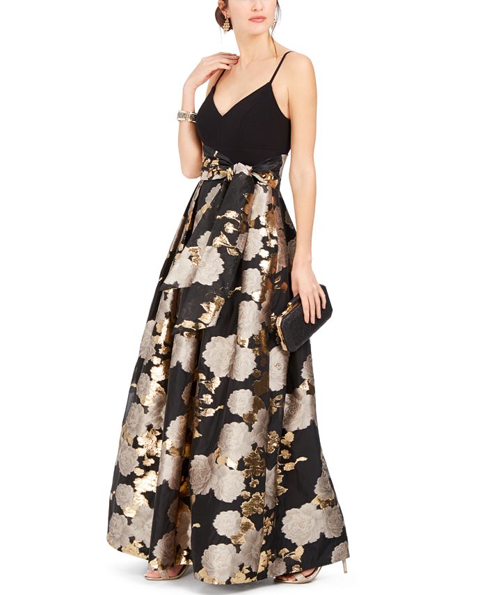 Eliza J Metallic Floral-Print Gown - Macy's