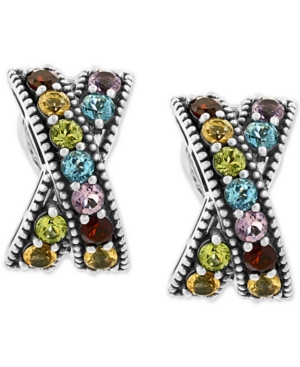 image of Effy Multi-Gemstone Crisscross Curved Drop Earrings (3-1/5 ct. t.w.) in Sterling Silver