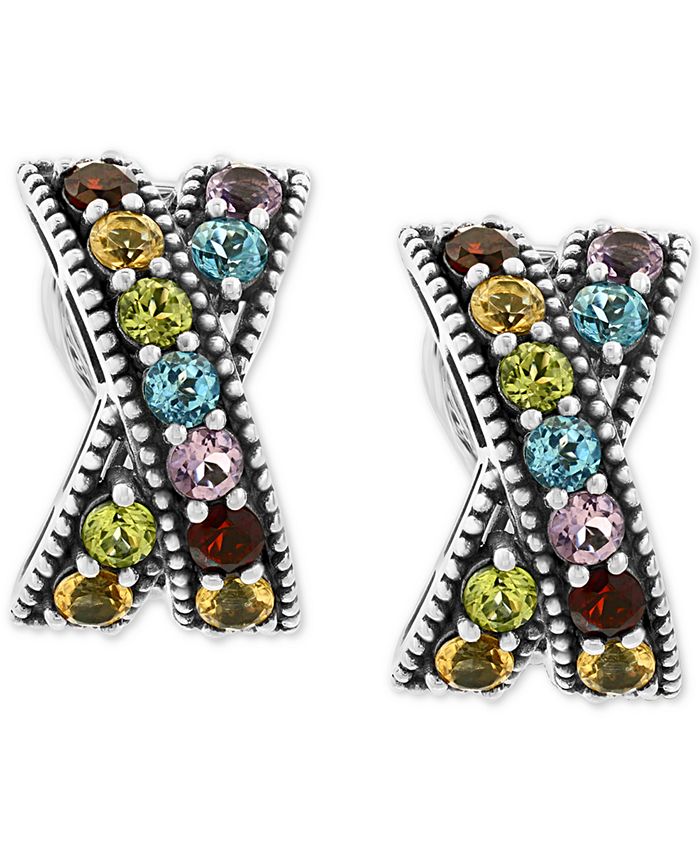 EFFY Collection - Multi-Gemstone Crisscross Curved Drop Earrings (3-1/5 ct. t.w.) in Sterling Silver