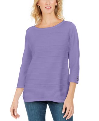Karen Scott Ribbed 3/4-Sleeve Sweater, Created for Macy's - Macy's