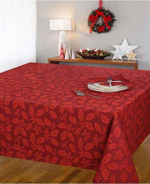 Lintex Holly Berry Woven Red Damask Napkins And Tablecloth